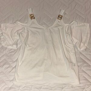SHEIN White Gold Cut Out Short Sleeve Blouse